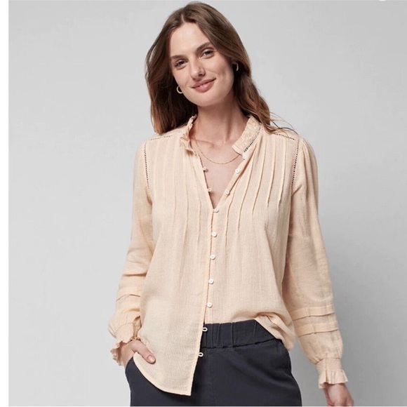 Faherty Tops - Faherty Womens Medium Willa Organic Cotton Pintuck Button Down Blouse Peach Boho